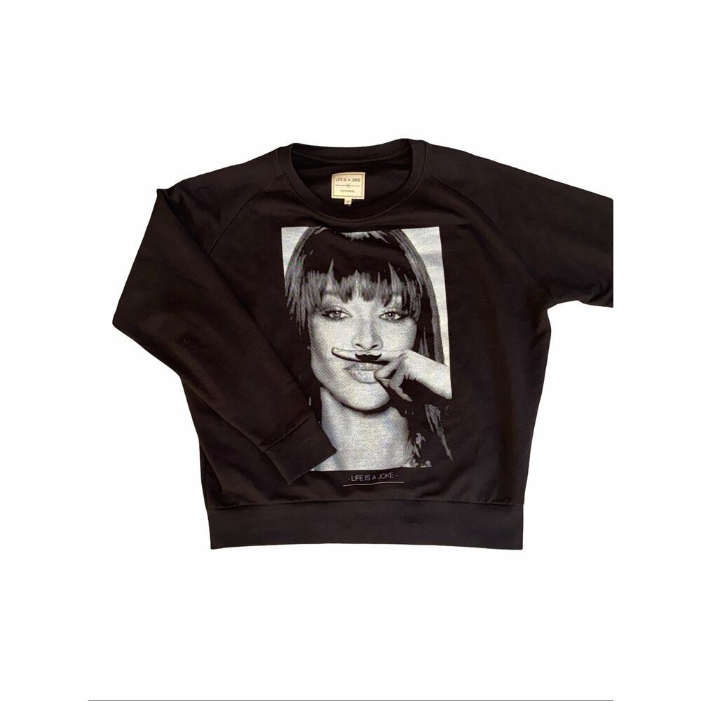 Eleven Paris Life Is A Joke Graphic Sweatshirt Black Raglan Pullover S - Picture 2 of 10